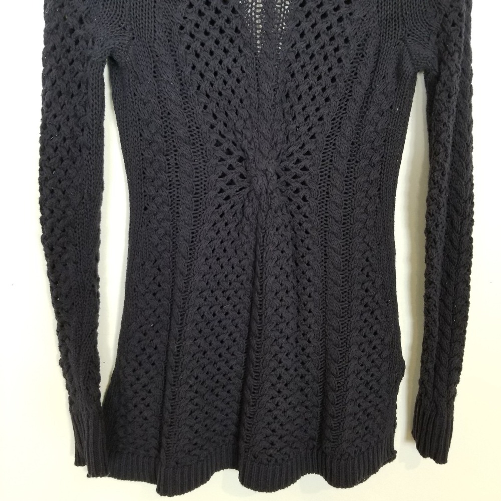 Rosie Neira Anthropologie Cotton Crochet Knit Cardigan Sz XS Navy Sweater Boho - Picture 7 of 11